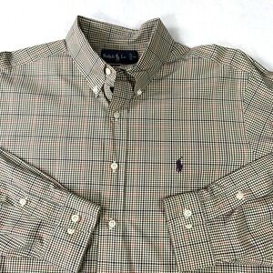 Ralph Lauren Shirt Mens Large Purple Pony Checkered‎ Plaid Classic Fit Button Up